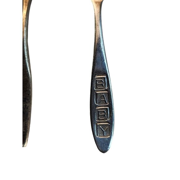 Vintage Baby Utensils Set Of 5 - 3 Teaspoons & 2 Forks - Silver Stainless, 2 Ger - Picture 6 of 13